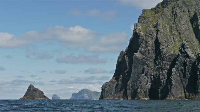 Soay Island with sea stacks and Boreray Island. St Kilda.