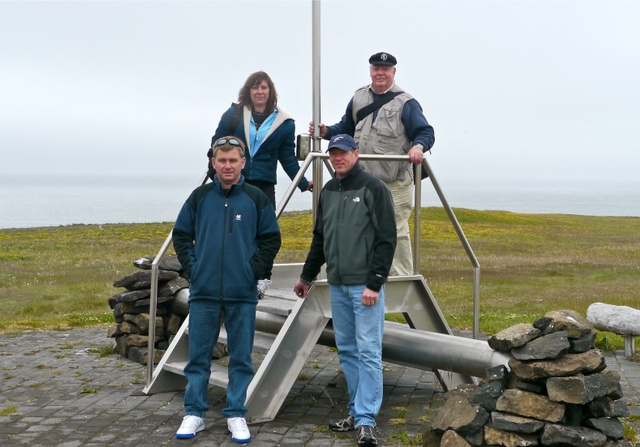 Brian, Val, Chris and Tony at Arctic circle. Grimsey Island