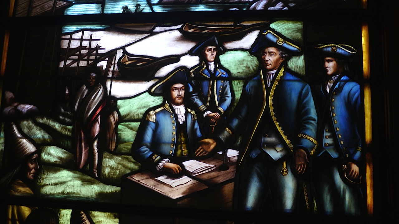 Detail from window in church at Friendly Cove