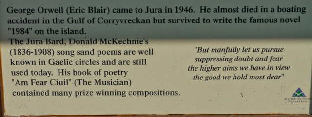 Sign at Feolin Ferry re Jura Bard