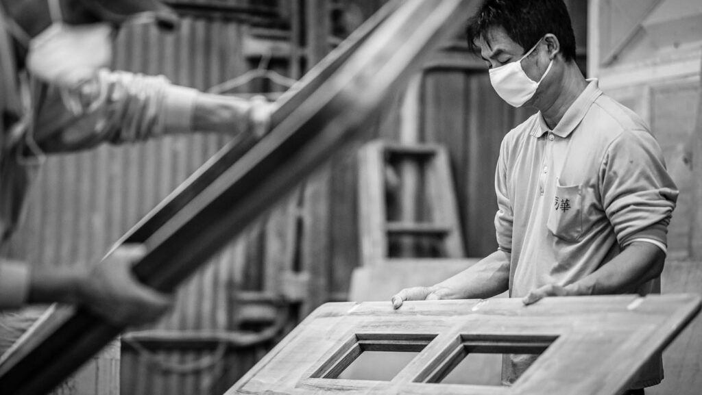 teak table tops in fleming shipyard
