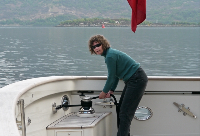 Christine at warping winch